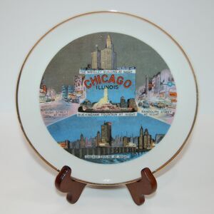 VINTAGE CHICAGO ILLINOIS NIGHT SCENES HANDPAINTED SOUVENIR PLATE ARTMARK JAPAN